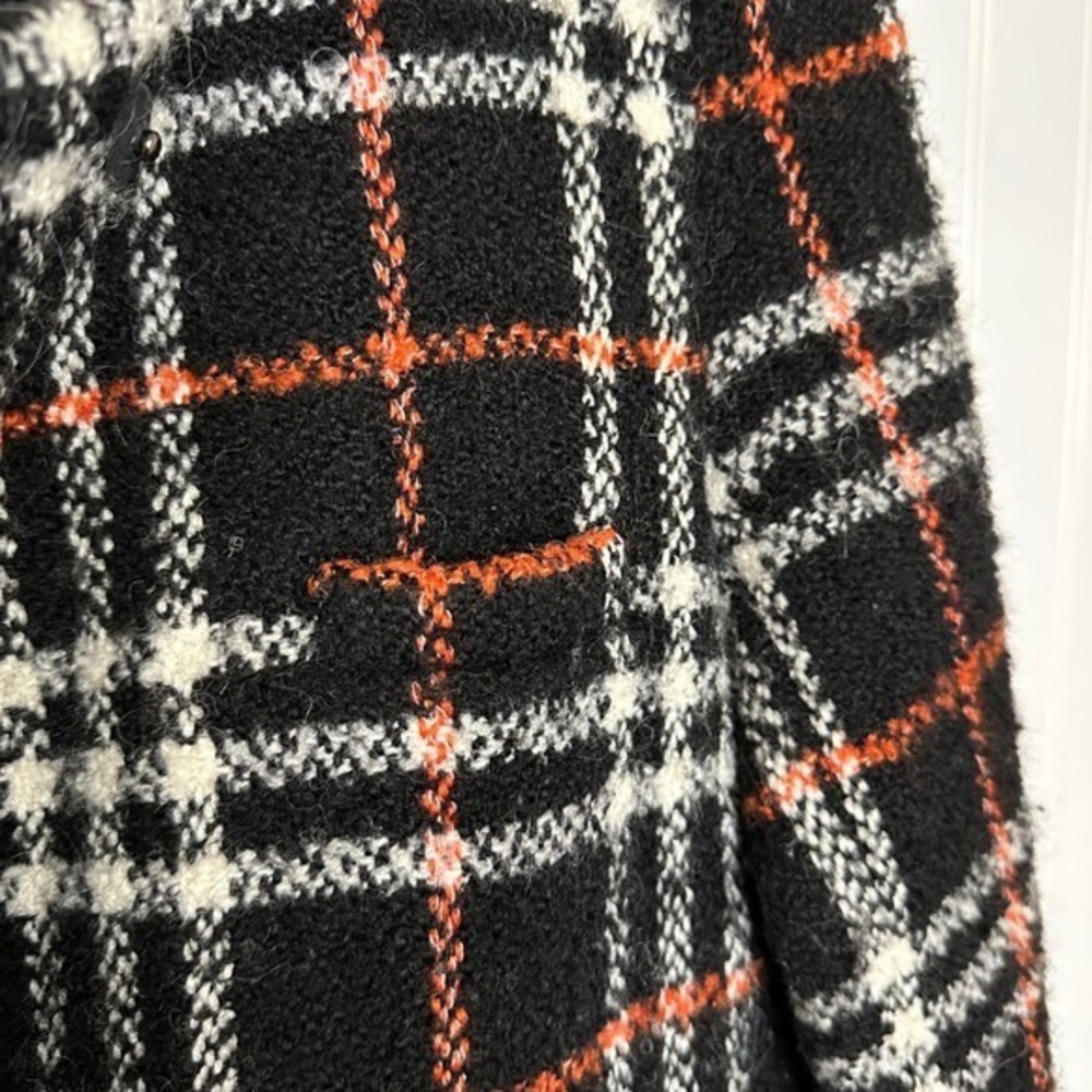 Scotch Soda Plaid Coat Women's Size S Black Orange White Wool Blend Jacket - Picture 12 of 14